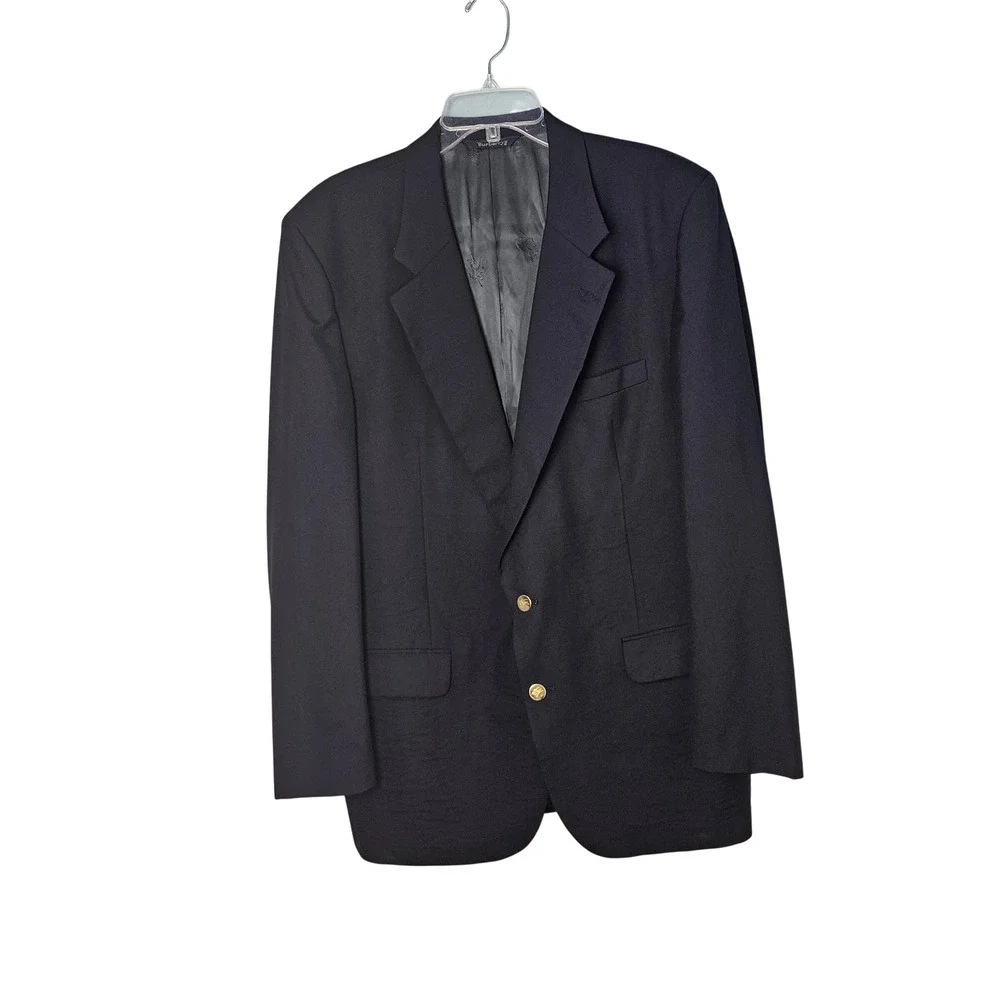 Vintage Burberrys' Navy Blue Wool Mens Blazer Size 44 Classic Crest Buttons